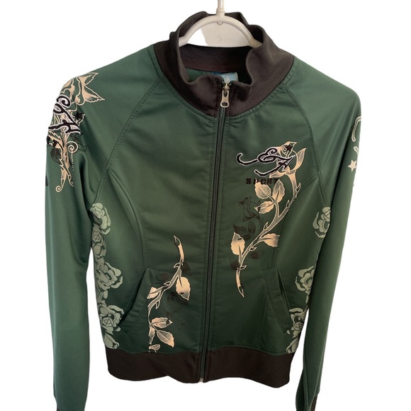 Y2K women’s Ed Hardy embroidered lightweight jacket, medium - Picture 1 of 5
